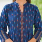 YASH GALLERY Women's Rayon Ikat Printed Anarkali Kurta (Blue)