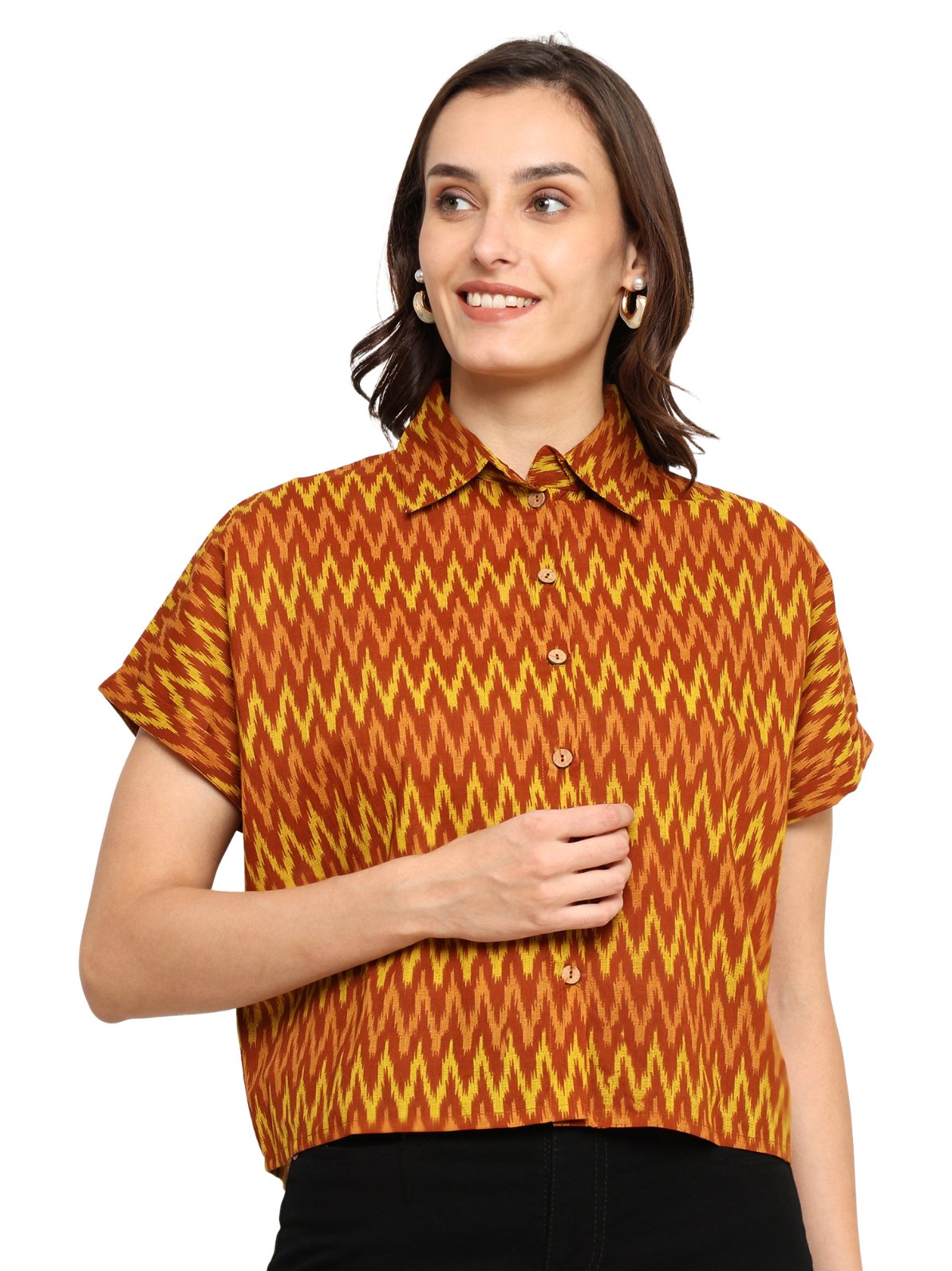 AK-186MULTI4.jpg Akiko Women's Multi Zig-Zag Printed Oversized Shirt (Multi) - Image 1