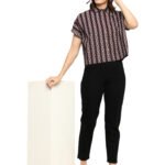 Akiko Women's Black Geomatrical Printed Oversized Shirt (Black)