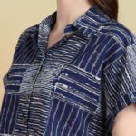 Yash Gallery Women's Cotton Geometrical Printed Half Sleeve Regular fit Collared Shirt (Blue)