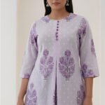 Yash Gallery Women?s Cotton Printed A-Line Kurti with Front Pleat and Fabric Buttons
