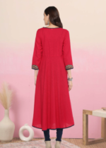 Akiko Women's Cotton Slub Angrakha Style Anarkali Kurta (Pink) - Image 2
