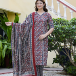 Akiko Women's Floral Print Cambric Cotton Angrakha Kurta Set with Dupatta