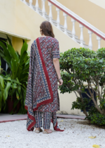 Akiko Women's Floral Print Cambric Cotton Angrakha Kurta Set with Dupatta - Image 2