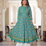 Akiko Women's Floral Printed Anarkali Kurti (Green)