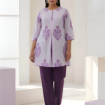Akiko Women?s Cotton Printed A-Line Kurti with Front Pleat and Fabric Buttons