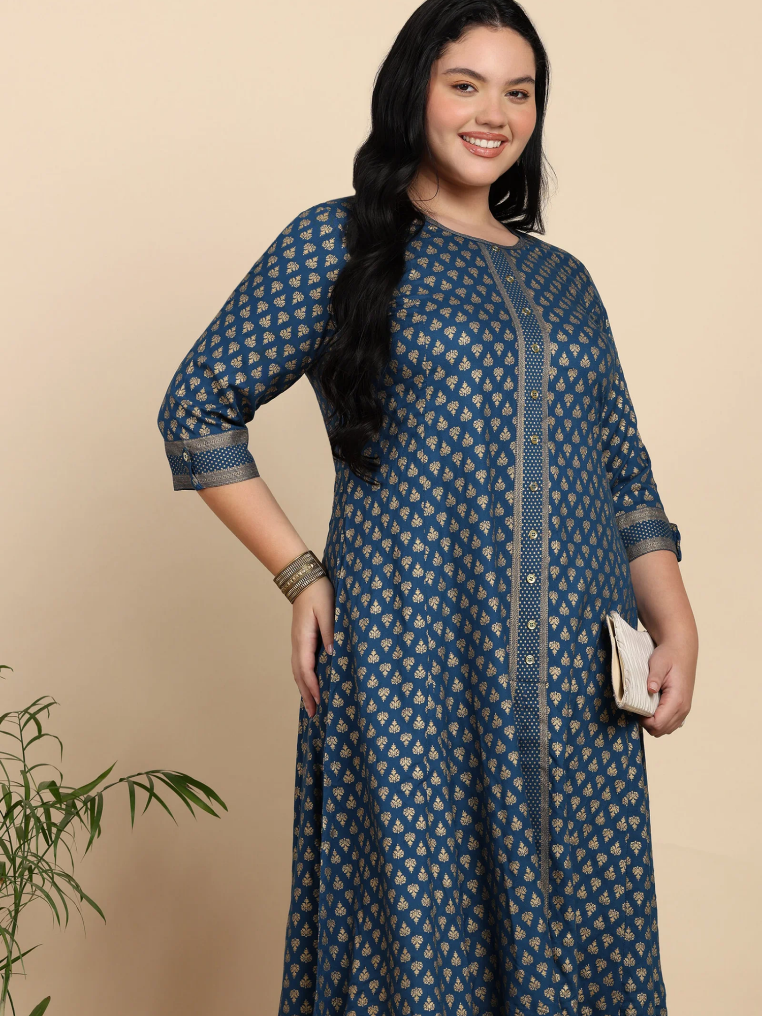 Untitled design - 2026-06-15T180158.293 Akiko Women's Rayon Golden Buti Printed A-line Kurta - Image 1