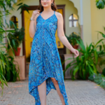 Akiko Women?s Wrinkle-Free Microfiber Digital Print V-Neck With Adjustable Straps A-Line Dress