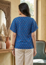 Akiko Women's Blue Cotton Floral Printed Top (Blue) - Image 2