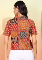 Akiko Women's Blue Printed Cambric Cotton Short Sleeve Shirt Top - Image 2