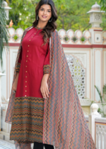 Akiko Women's Rayon & Cotton Cambric Zig-Zag Printed A-line Kurta  &  Duptta - Image 2