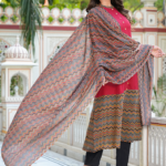 Akiko Women's Rayon & Cotton Cambric Zig-Zag Printed A-line Kurta  &  Duptta