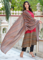 Akiko Women's Rayon & Cotton Cambric Zig-Zag Printed A-line Kurta  &  Duptta