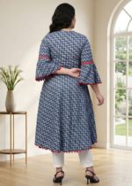 Akiko Women's Cambric Cotton Printed Mirror Work A-Line Kurta (Blue) - Image 2