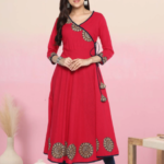 Akiko Women's Cotton Slub Angrakha Style Anarkali Kurta (Pink)