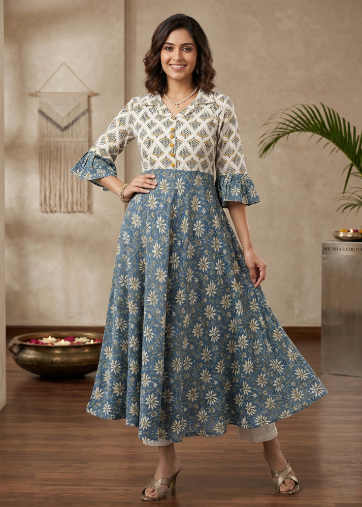 Untitled design (38) Akiko Women's Rayon Floral Print Anarkali Kurta (Multi) - Image 1
