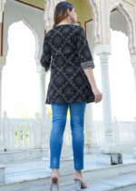 Akiko Women's Cotton Bandhej printed Short Kurti (Black) - Image 2