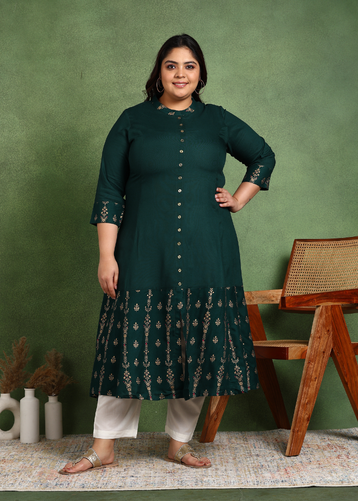 Untitled design (40) Akiko Women's Rayon Floral Printed 3/4th Sleeve Regular Fit Mandarin collar A-Line Kurta - Image 1