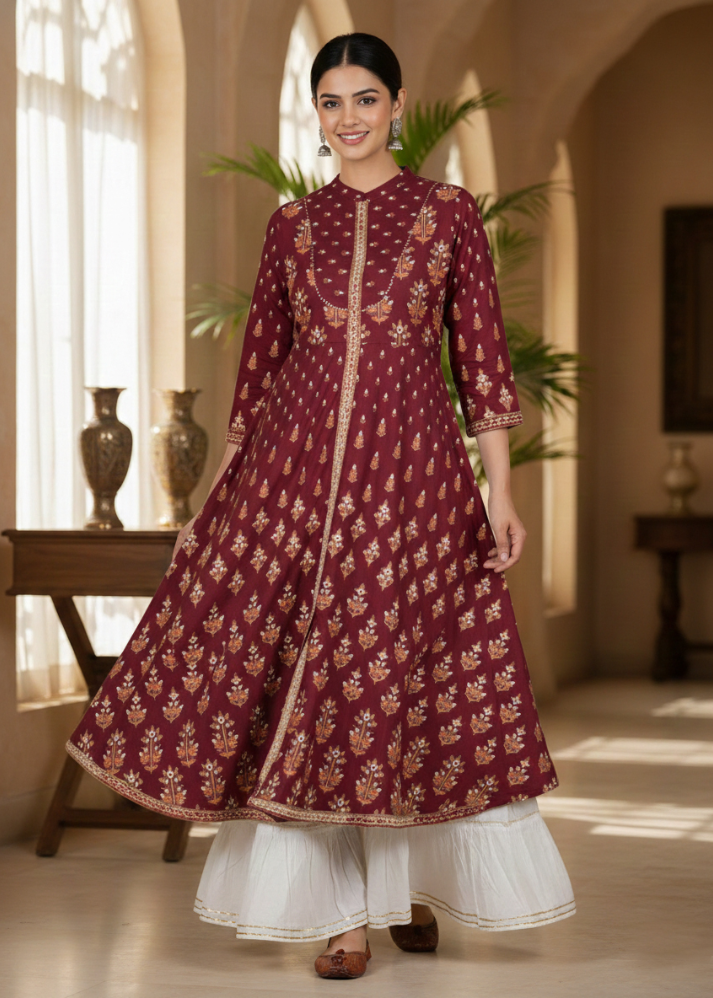 Untitled design (44) Akiko Women's Rayon Floral Printed Anarkali Kurta - Image 1