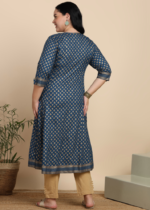 Akiko Women's Rayon Golden Buti Printed A-line Kurta - Image 2