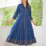Akiko Women's Rayon Ikat Printed Anarkali Kurta (Blue)