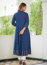 Akiko Women's Rayon Ikat Printed Anarkali Kurta (Blue) - Image 2