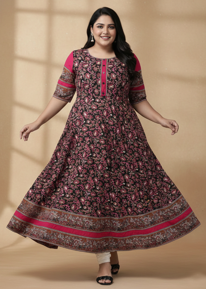 Untitled design (49) Akiko Women's Cotton Floral Printed Anarkali Kurta - Image 1