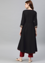 Akiko Women's Cotton Slub Patch Work Angrakha Kurta (Black) - Image 2