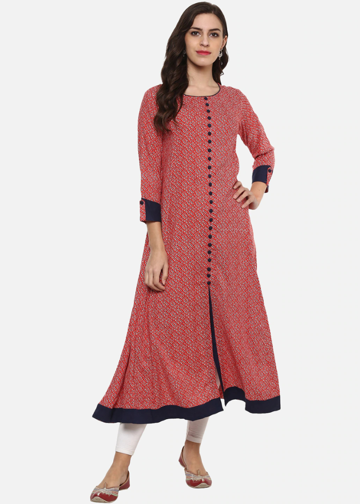 Untitled design (50) Akiko Women's Rayon Relaxed Fit A Line Round Neck Geometrical Printed Plus - Image 1