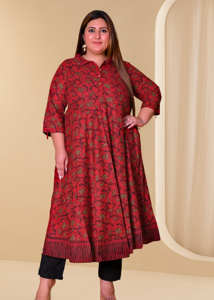 Untitled design (51) Akiko Women's Cotton Floral Printed Anarkali Kurta - Image 1