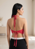 Akiko Women's Red Vertical Geometric Print Rayon Halter Neck Backless Blouse - Image 2
