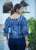 Akiko Women's Tie & Dye Printed Regular Top (BLUE) - Image 2