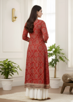 Akiko Womens Cotton Bandhej Print Anarkali Kurta (Red) - Image 2