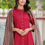 YASH GALLERY Women's Rayon & Cotton Cambric Zig-Zag Printed A-line Kurta  &  Duptta