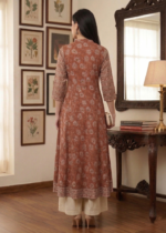 Akiko Women's Cotton Floral Printed Yoke Design Anarkali Kurta - Image 2