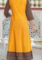 Akiko Women's Cotton Geometric Print Anarkali Kurta (Mustard) & Duptta - Image 2