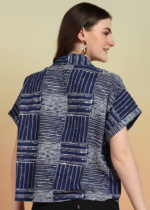 Akiko Women's Cotton Geometrical Printed Half Sleeve Regular fit Collared Shirt (Blue) - Image 2
