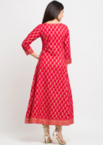 Akiko Women's Cotton Gold Print Anarkali Kurta (RED) - Image 2