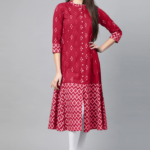 Akiko Women's Cotton Ikat Printed A-line Kurta (Red)