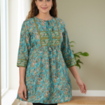 Akiko Women's Floral Placement Printed Short Kurti (Green)