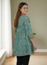 Akiko Women's Floral Placement Printed Short Kurti (Green) - Image 2